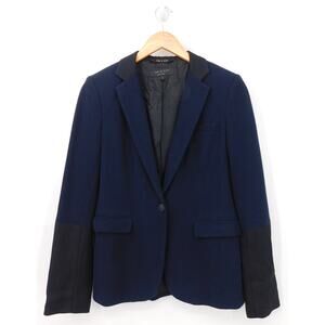Rag‎ & Bone Women's Navy Blue Black Cotton Trim One Button Blazer Jacket Size 2